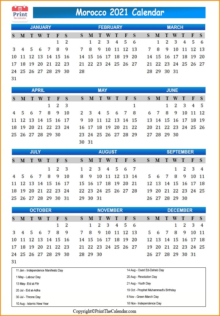 Morocco Calendar 2021
